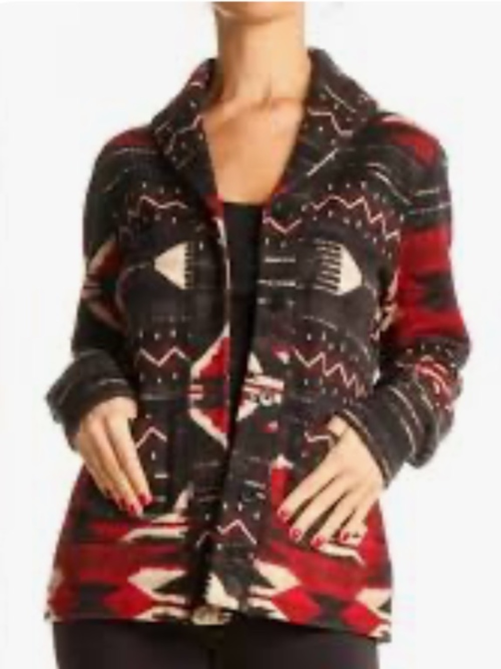 LRL Lauren Jeans Aztec Southwestern Pattern Open Front Shawl Collar Cardigan